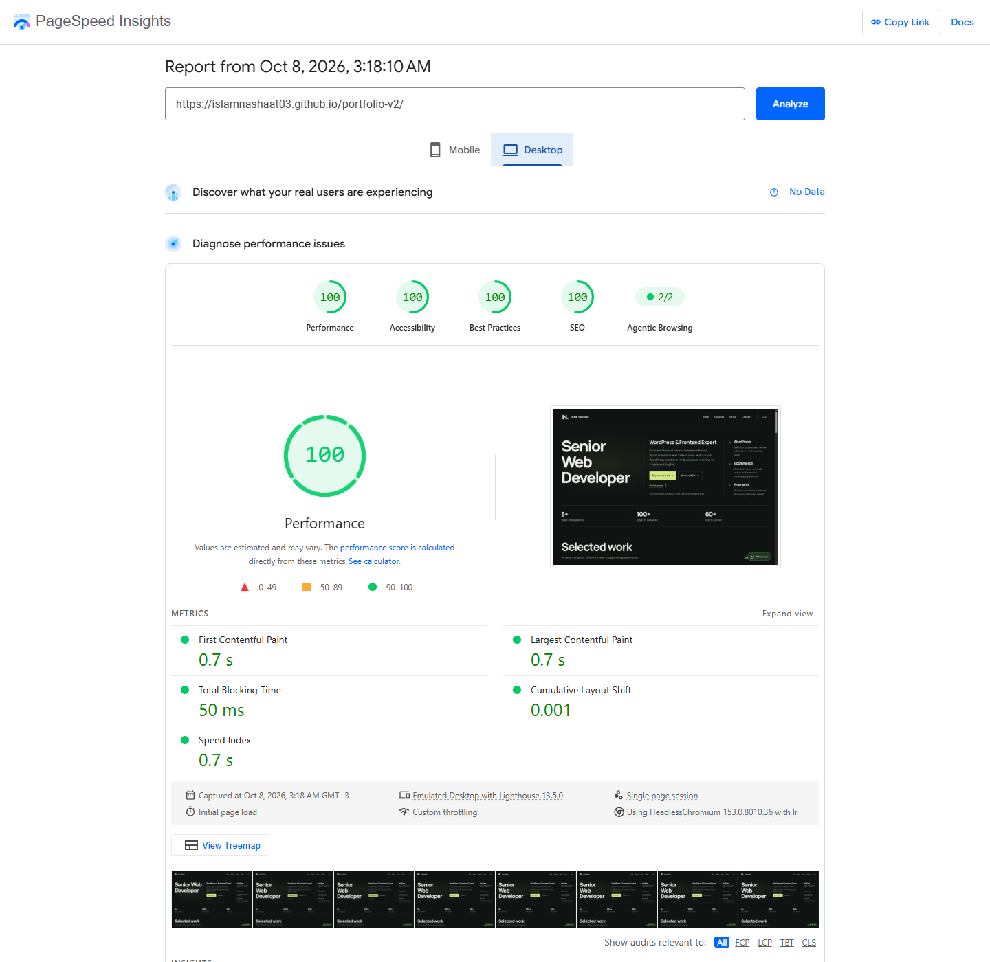 PageSpeed Insights — desktop — 8 October 2026