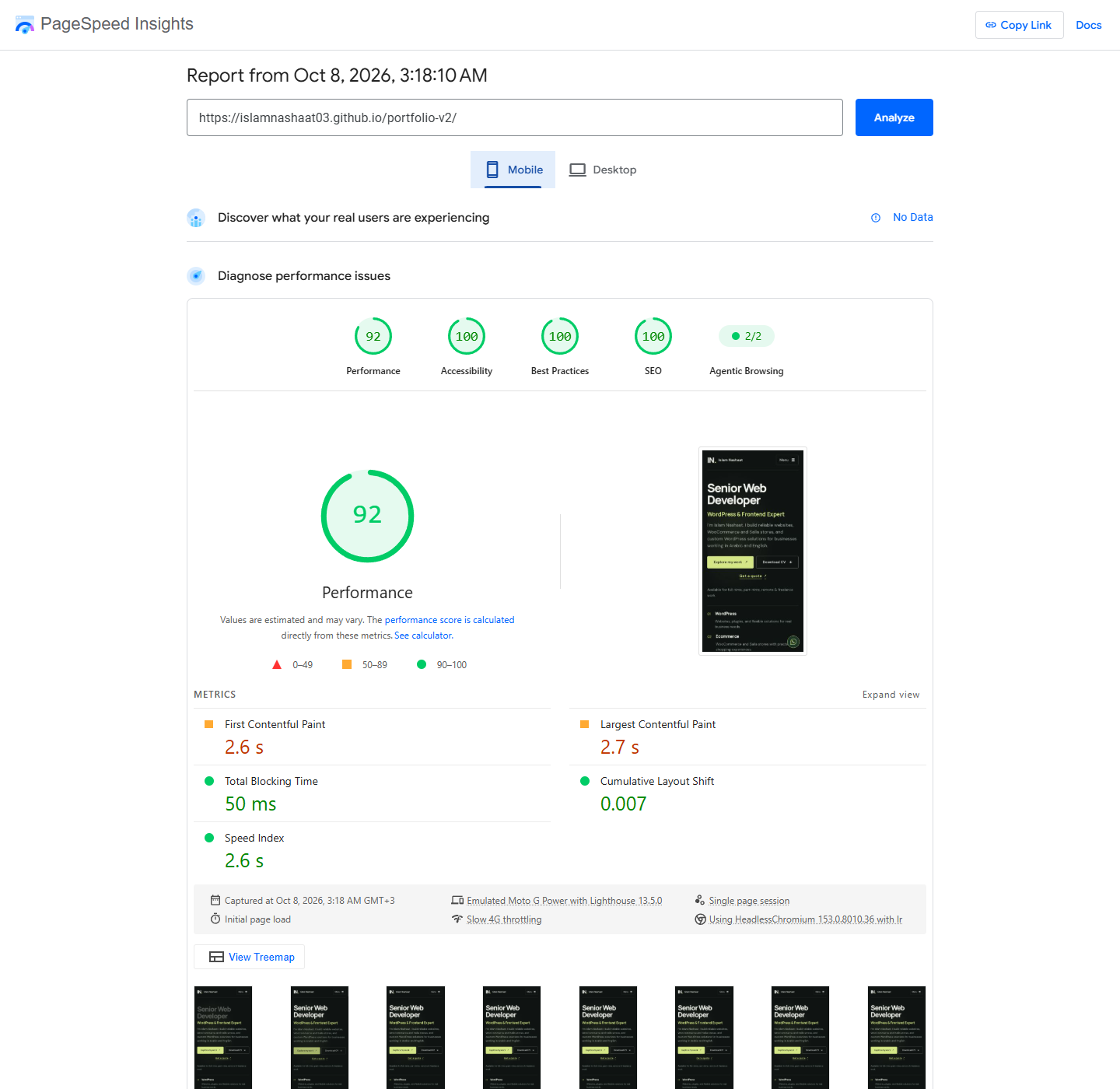 PageSpeed Insights — mobile — 8 October 2026